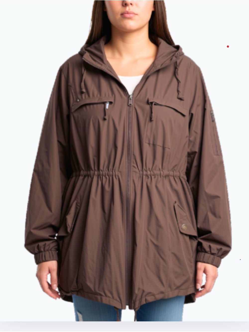 torrid Brown Hooded Utility Anorak with Drawstring Waist